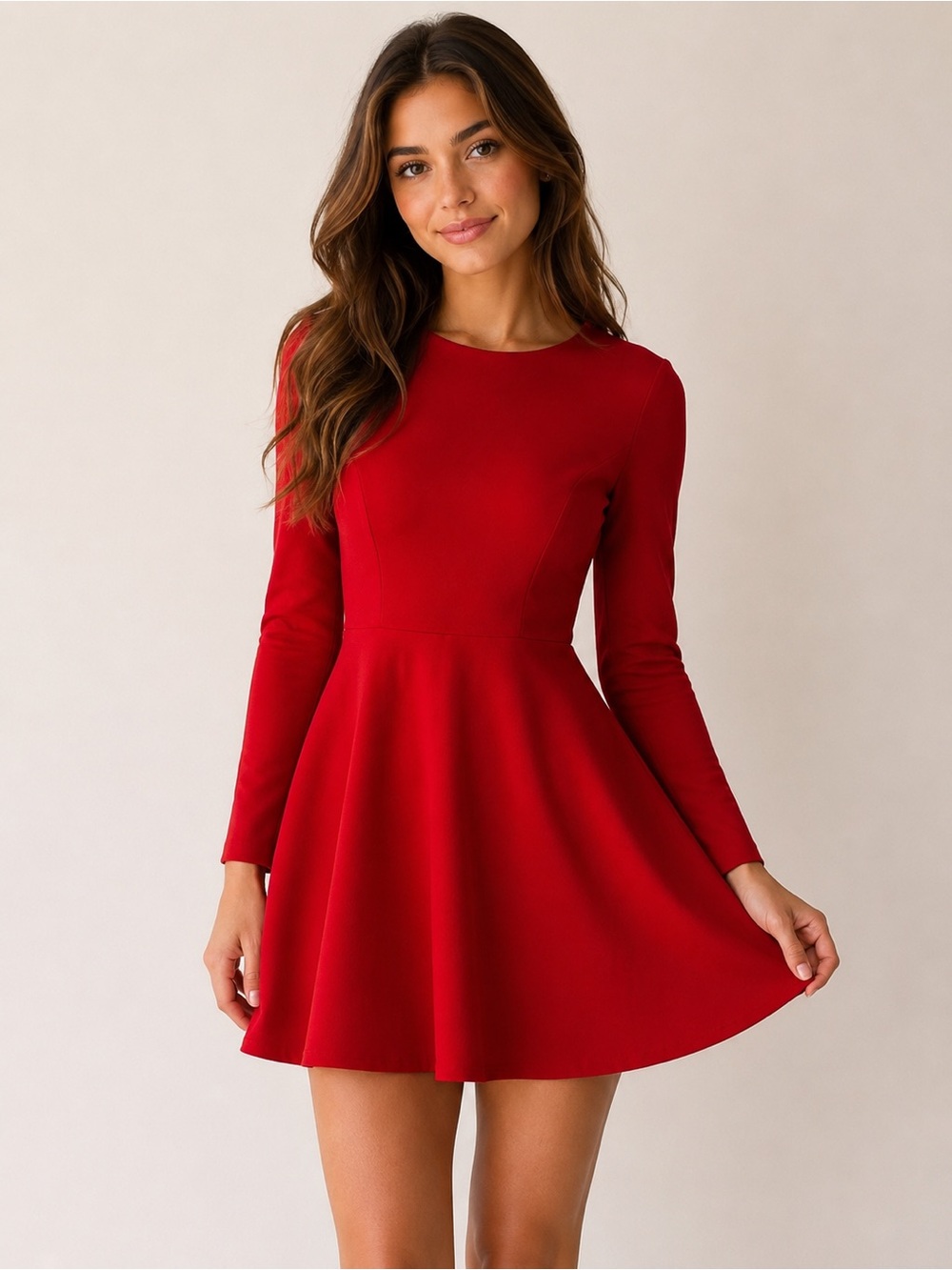 Lulus Red Fit & Flare Long Sleeve Mini Dress XS Made in USA